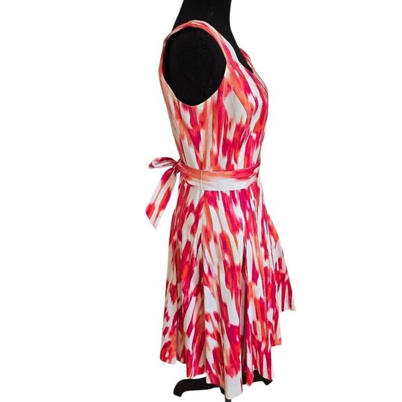 Calvin Klein Womens Abstract Sleeveless Belted Fit & Flare Dress Multicolor Sz 4 - Picture 3 of 11